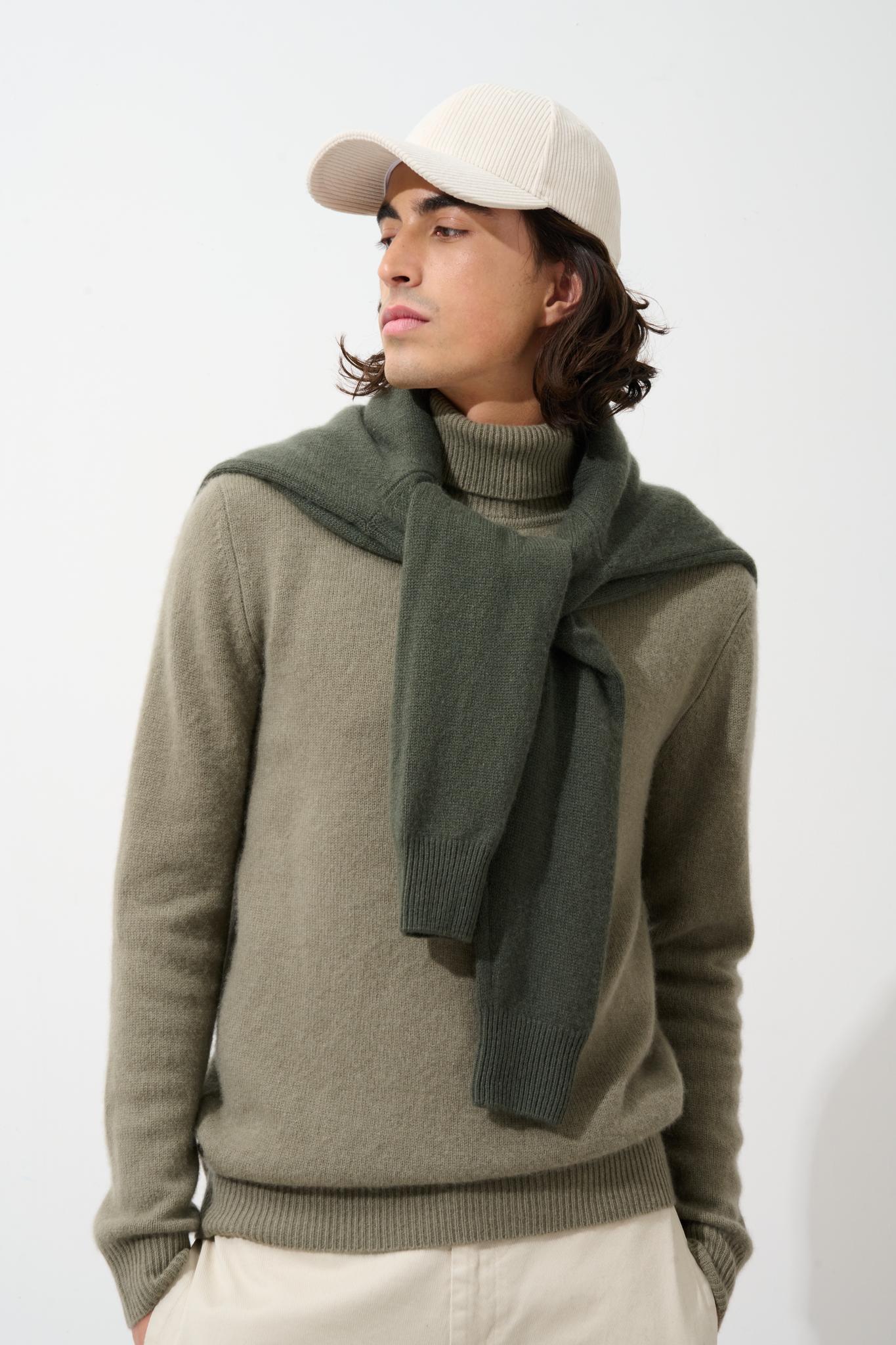 MARTIN pull col roulé 4 fils army 100% cachemire