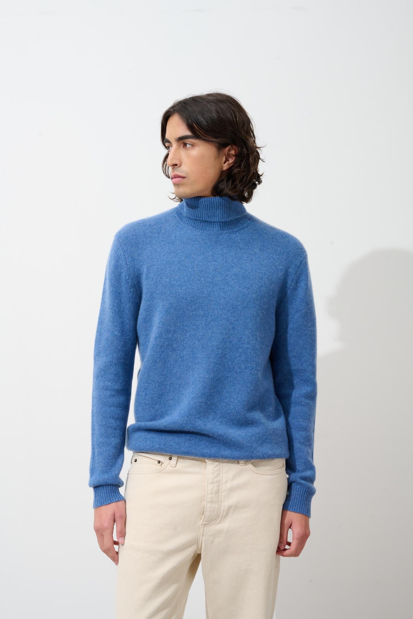 MARTIN Rollkragenpullover 4-fädig denimblau 100% Kaschmir