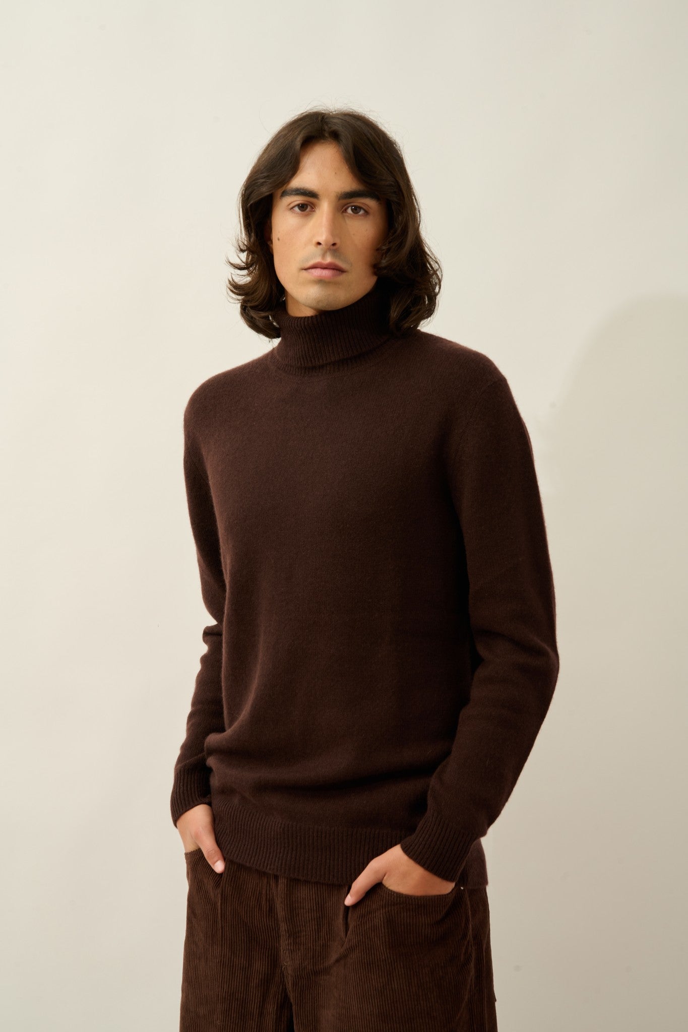 martin pull col roulé 4 fils choco 100% cachemire