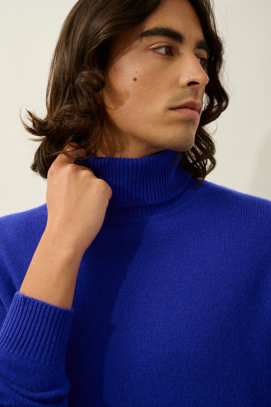 MARTIN pull col roulé 4 fils indigo 100% cachemire