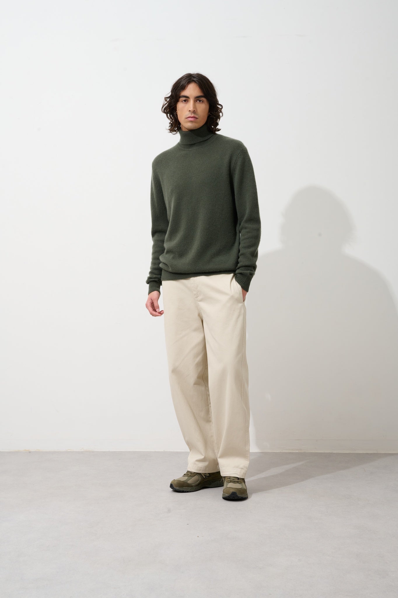 MARTIN 4-thread khaki turtleneck sweater 100% cashmere