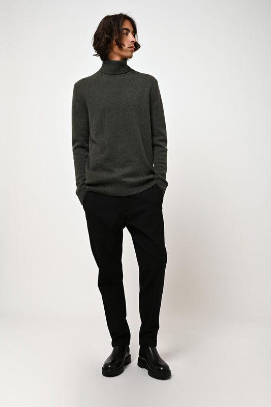 MARTIN 4-thread khaki mottled turtleneck sweater 100% cashmere