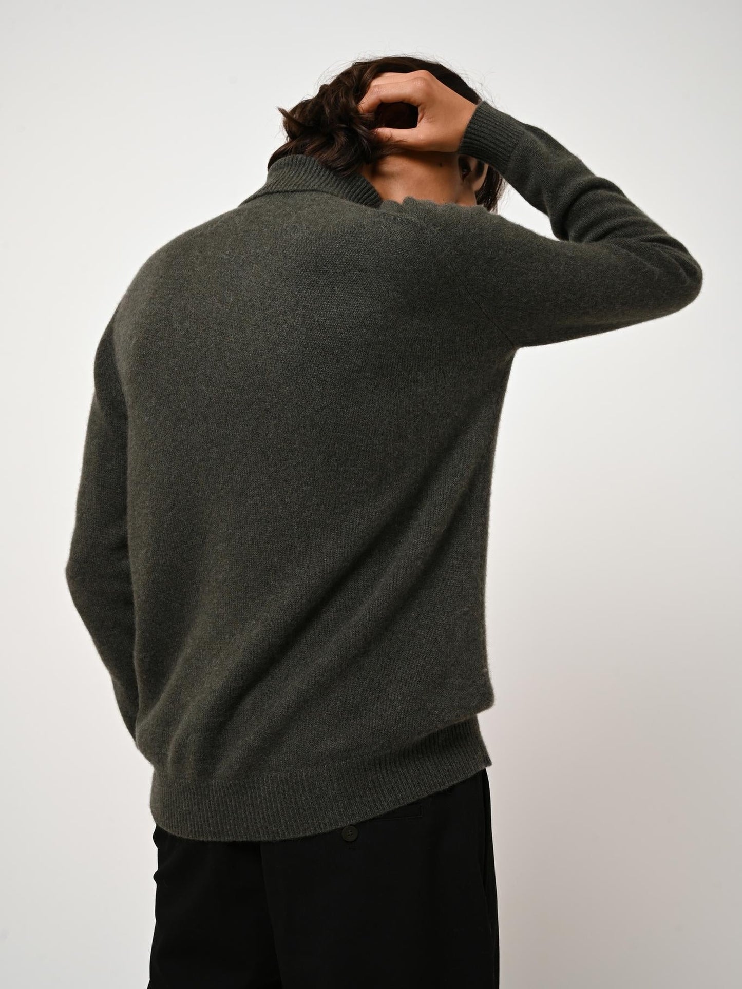 MARTIN 4-fädiger Khaki-Melange-Rollkragenpullover 100% Kaschmir