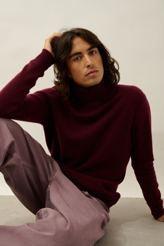 martin pull col roulé 4 fils mûre 100% cachemire