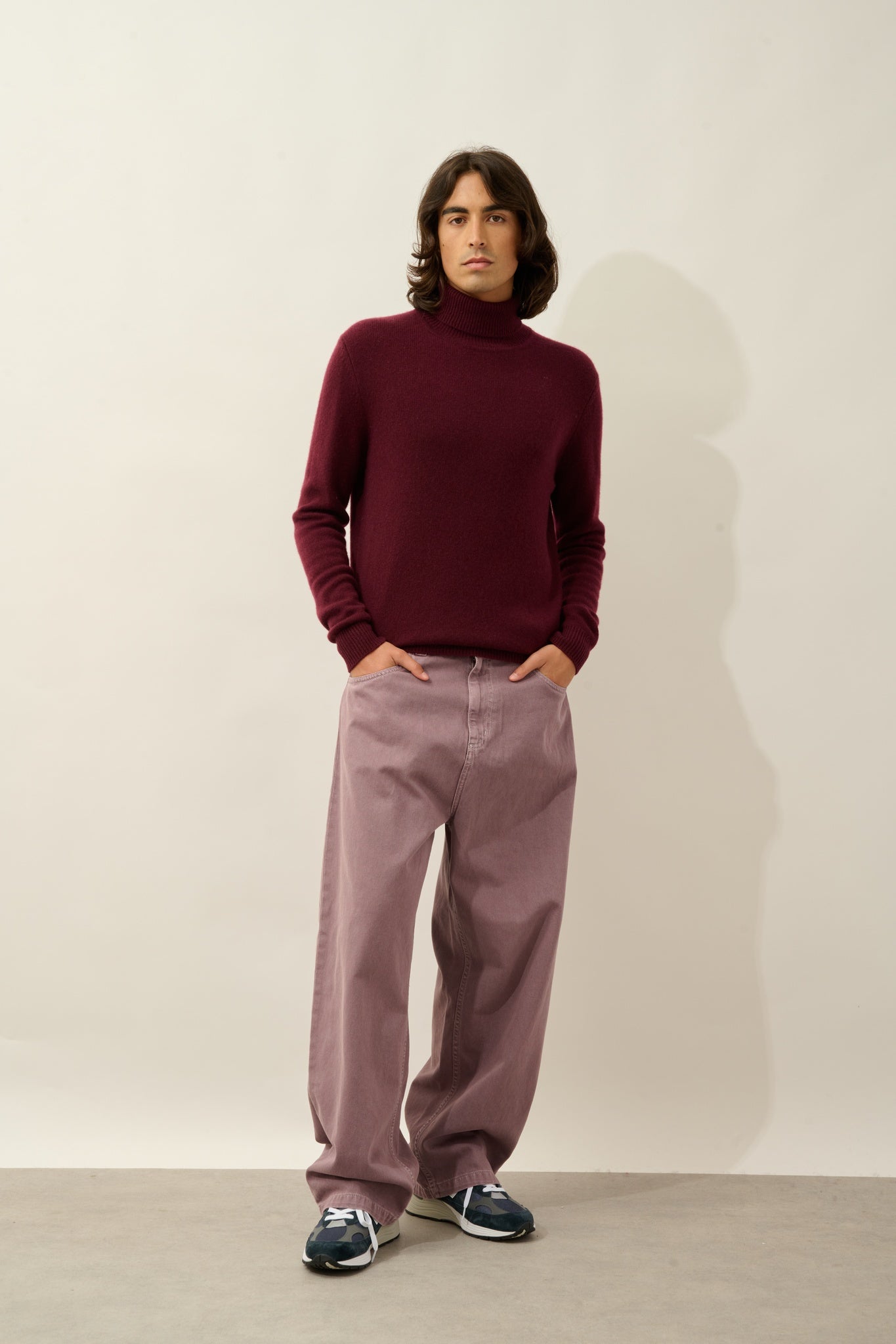 MARTIN pull col roulé 4 fils mûre 100% cachemire