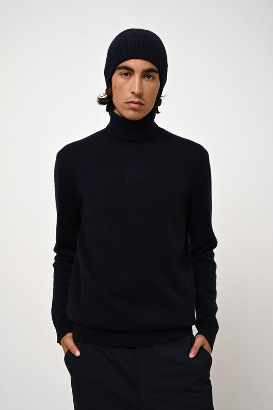 MARTIN 4-thread navy turtleneck sweater 100% cashmere