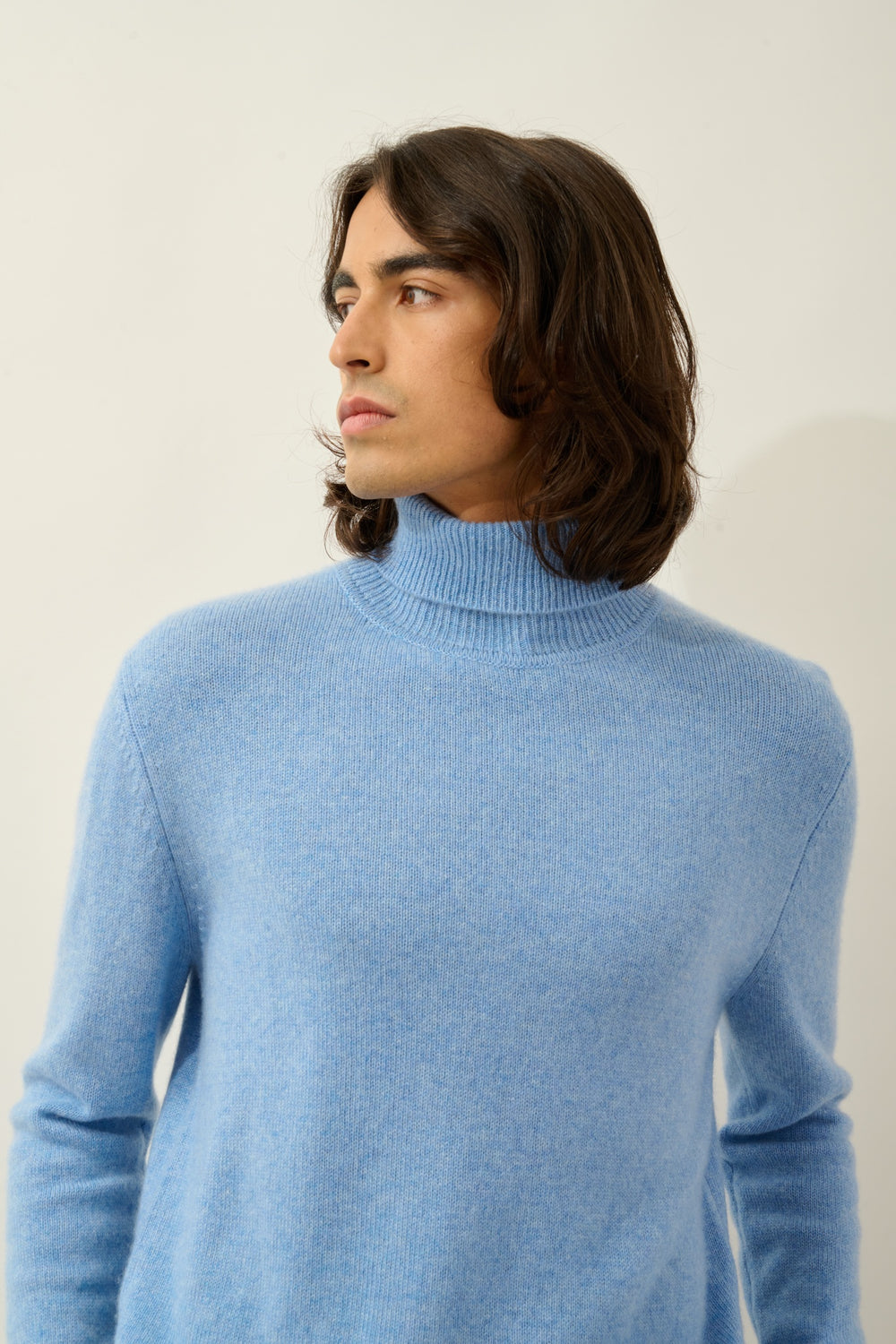 MARTIN pull col roulé 4 fils sky 100% cachemire