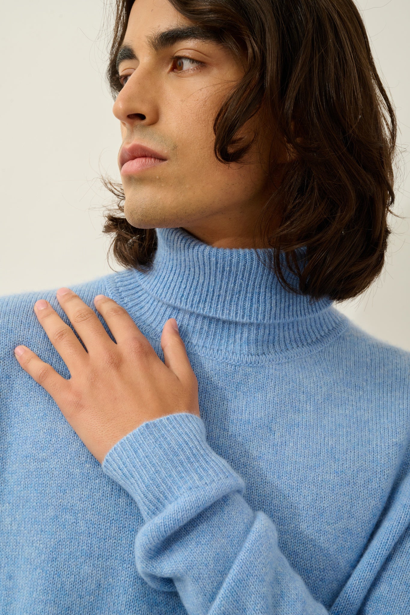 MARTIN pull col roulé 4 fils sky 100% cachemire