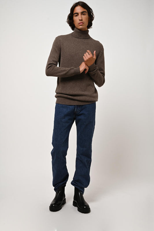 MARTIN 4-thread turtleneck sweater mottled taupe 100% cashmere