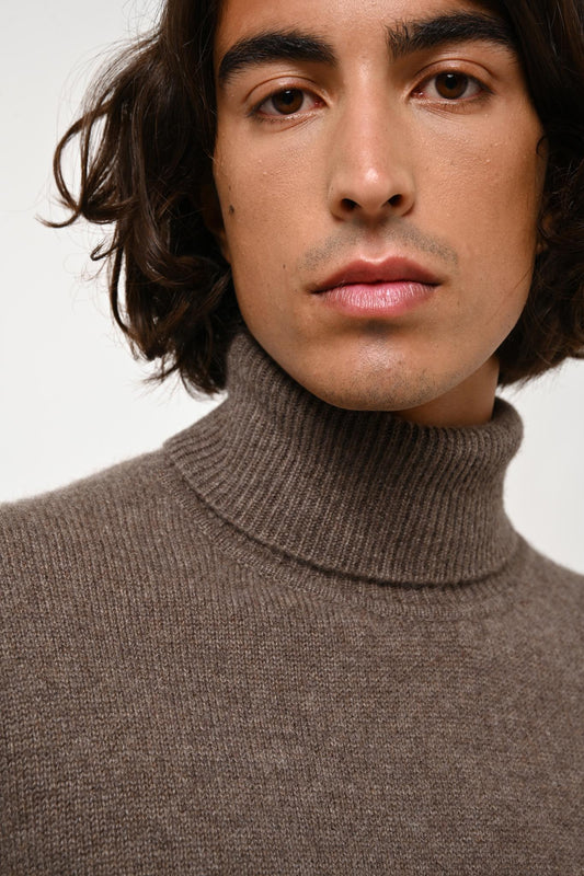 MARTIN 4-thread turtleneck sweater mottled taupe 100% cashmere