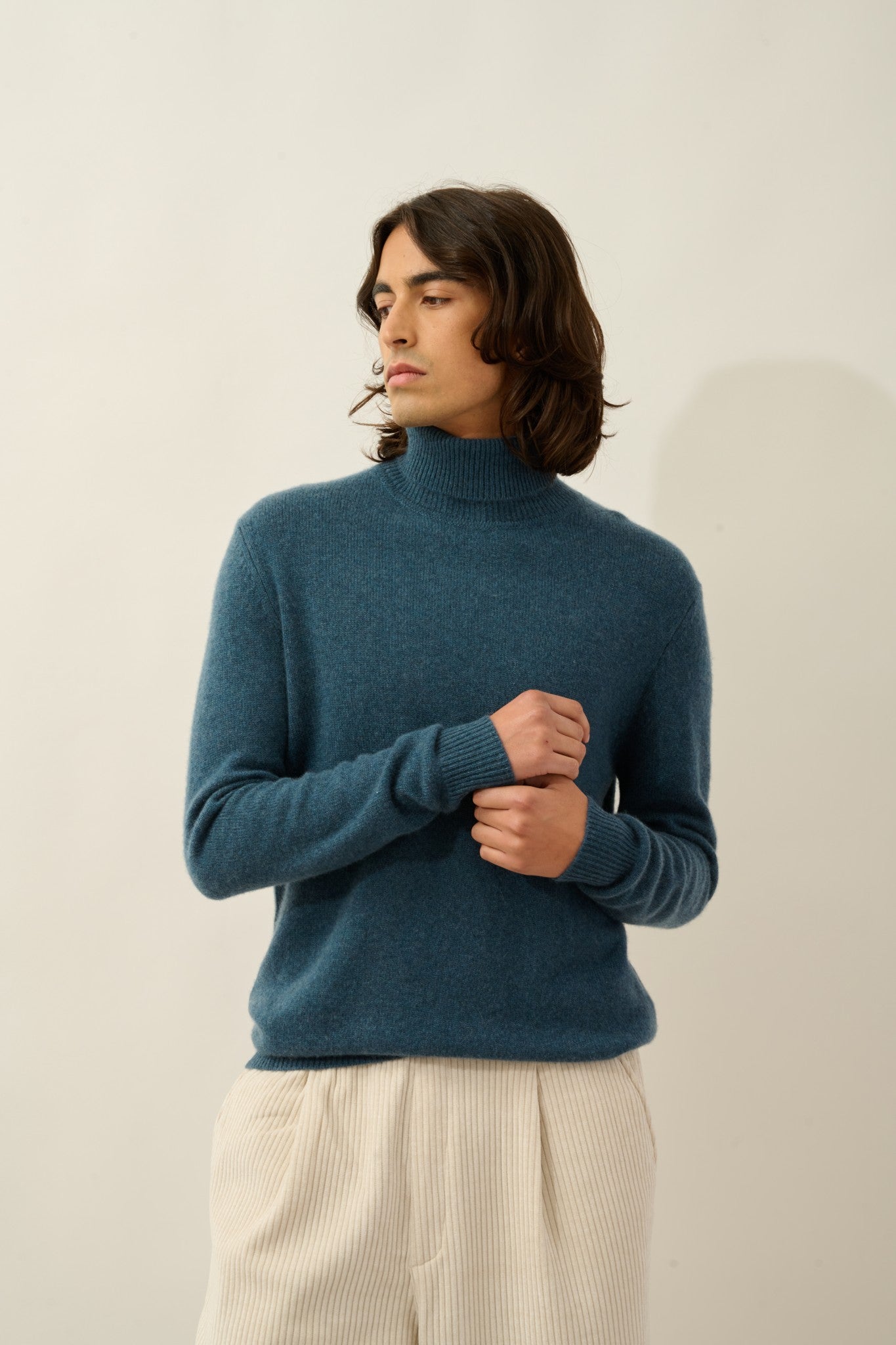 martin pull col roulé 4 fils vert canard chiné 100% cachemire