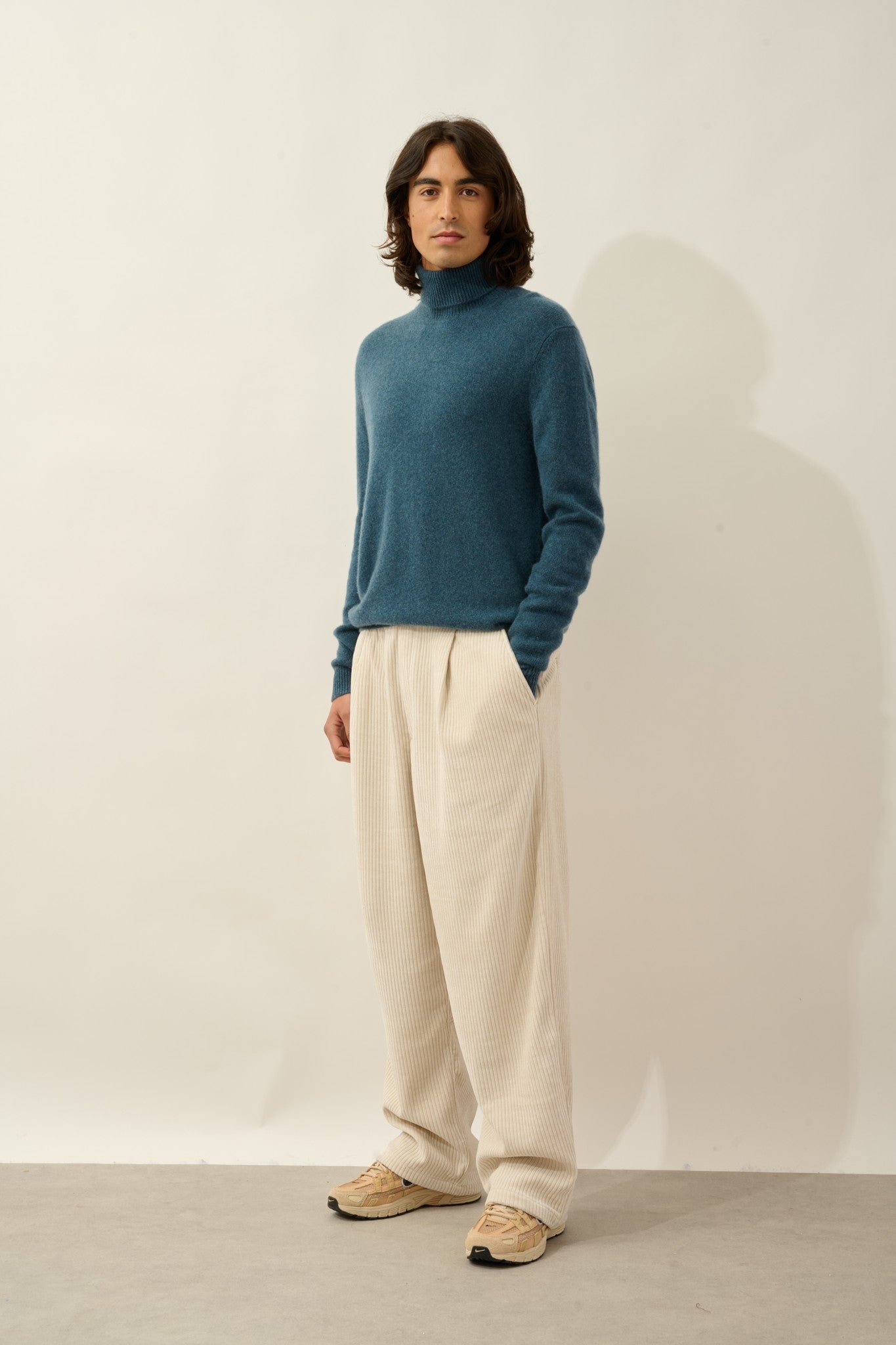 martin pull col roulé 4 fils vert canard chiné 100% cachemire