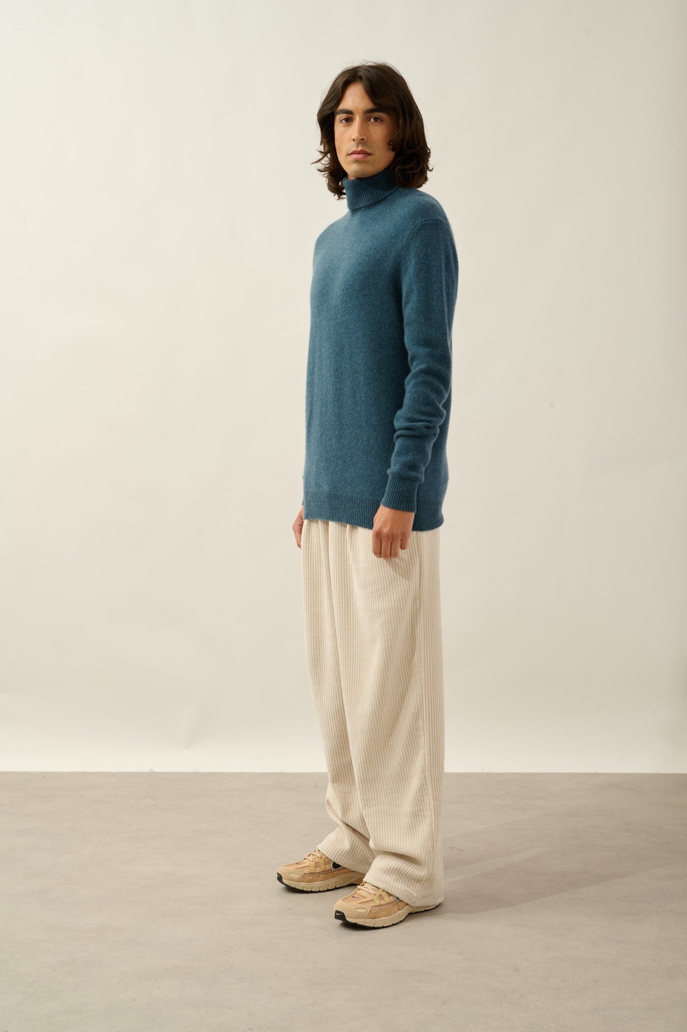 martin pull col roulé 4 fils vert canard chiné 100% cachemire