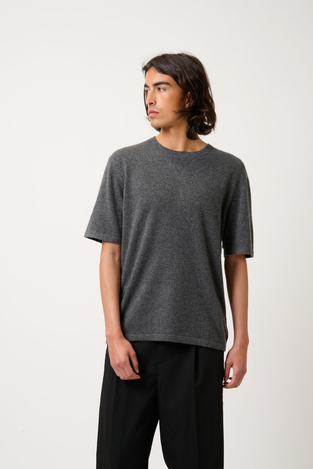 MAYA thirt round neck anthracite mottled 100% cashmere