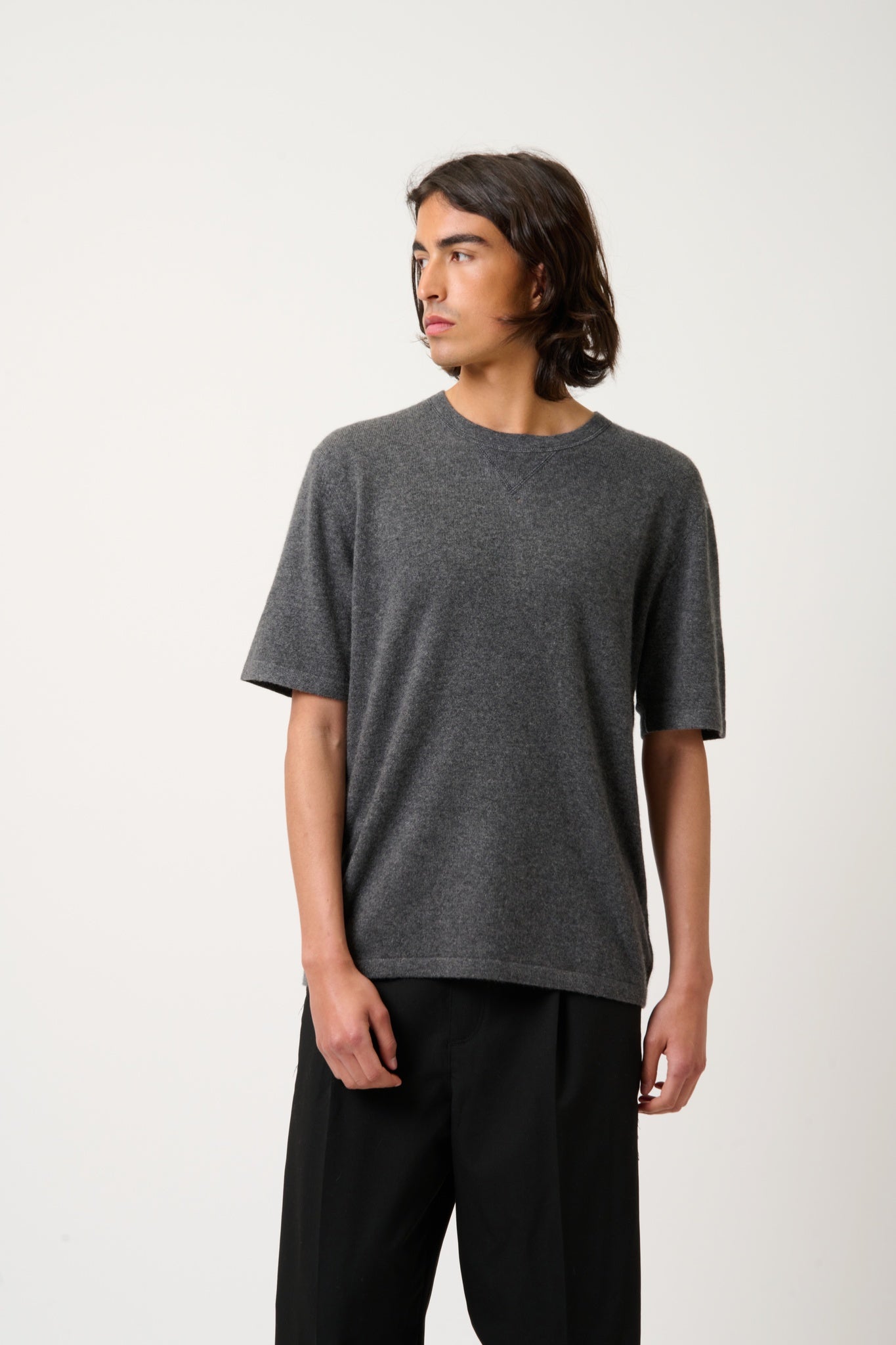 MAYA thirt round neck anthracite mottled 100% cashmere