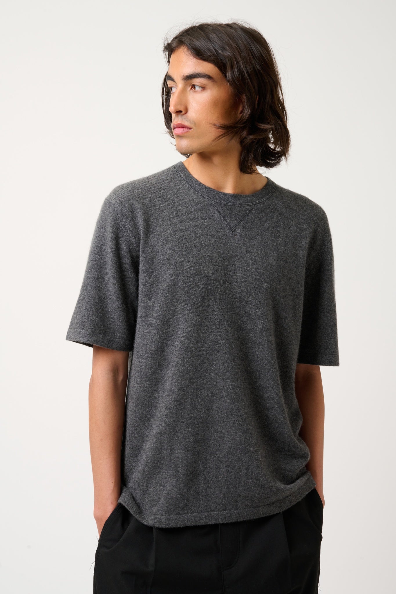 MAYA thirt round neck anthracite mottled 100% cashmere