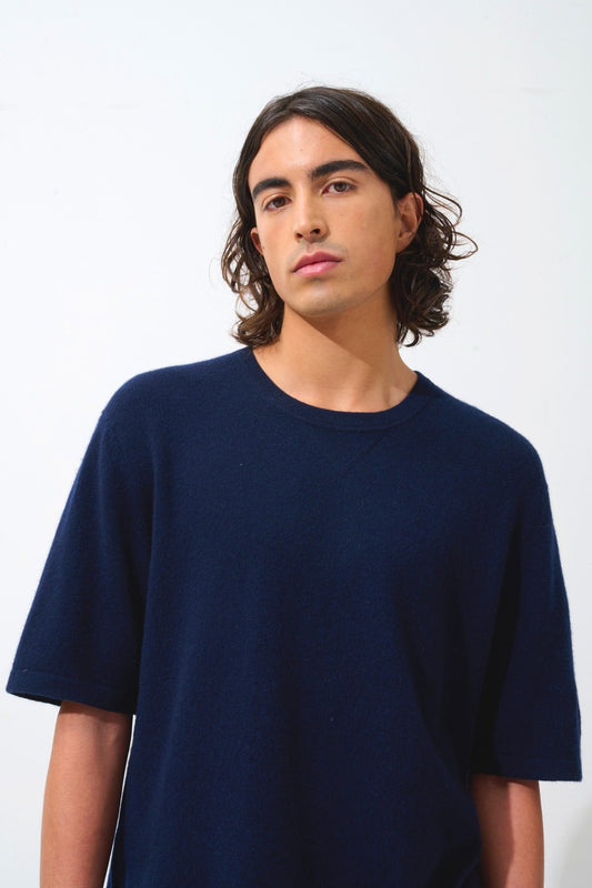 maya t-shirt col rond navy 100% cachemire