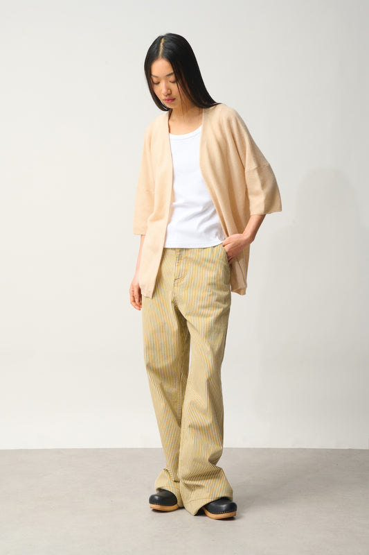 MENDIP open-front cardigan with V-neck and 3/4-length sleeves, sand, 100% cashmere
