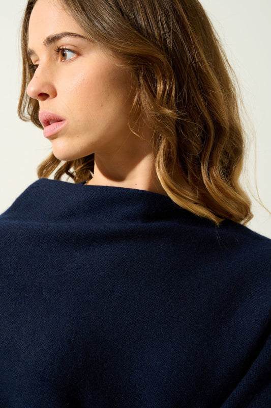 MERYL poncho 4 threads navy 100% cashmere