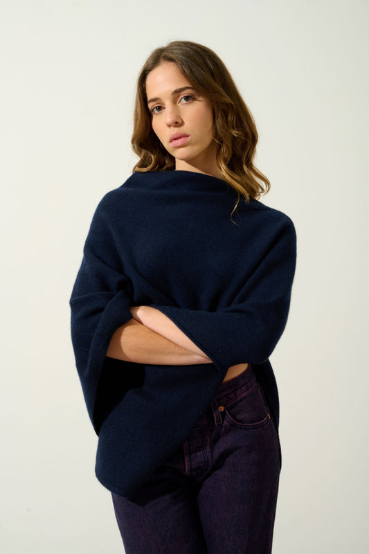 MERYL poncho 4 threads navy 100% cashmere