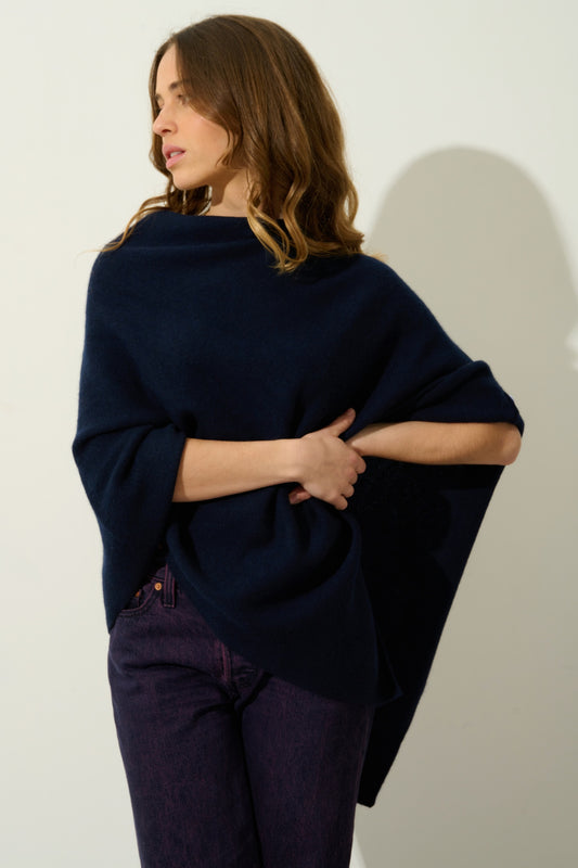 MERYL poncho 4 fils navy 100% cachemire