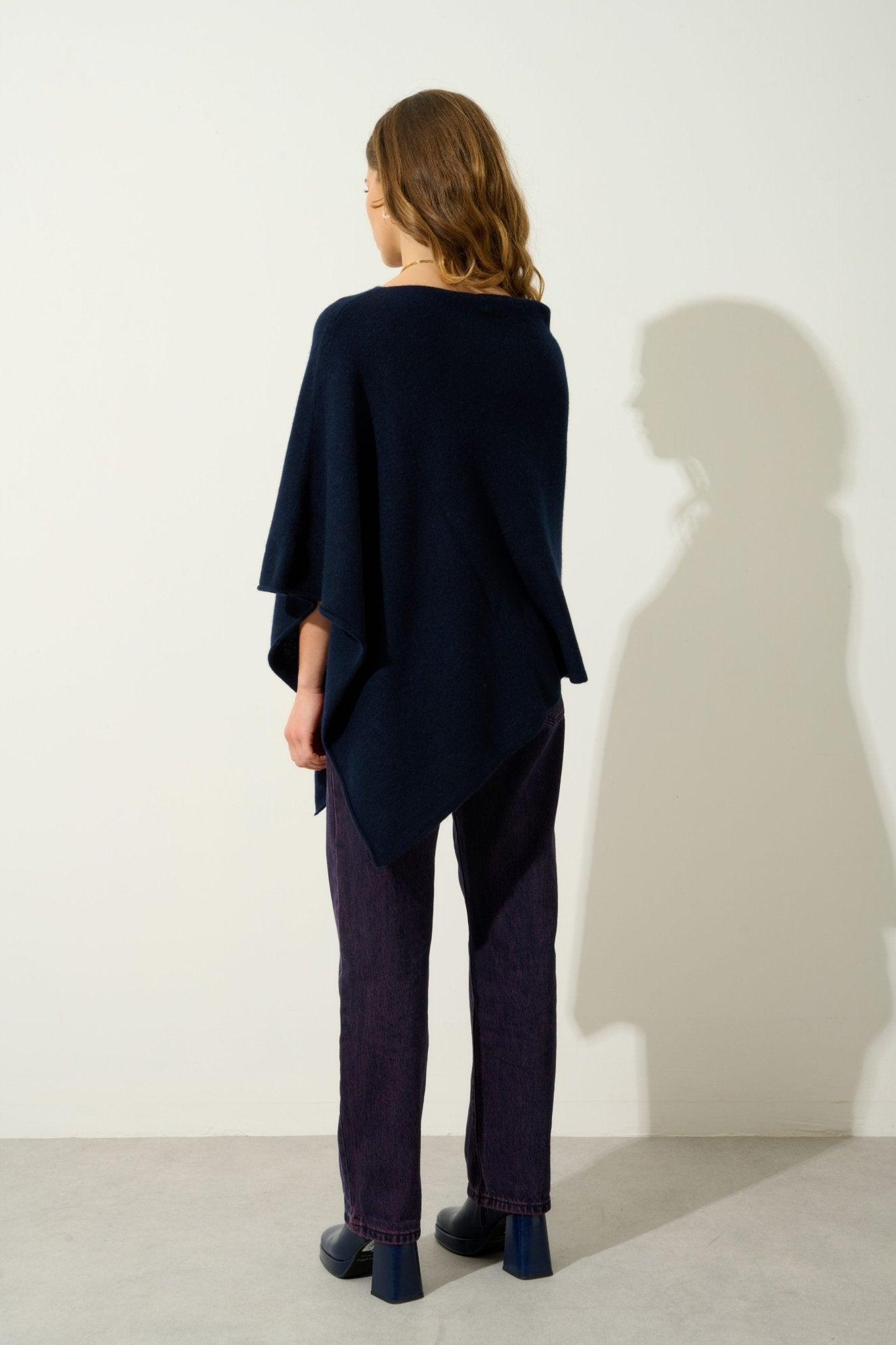 MERYL poncho 4 threads navy 100% cashmere