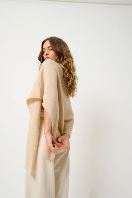 MERYL poncho 4 threads sand 100% cashmere