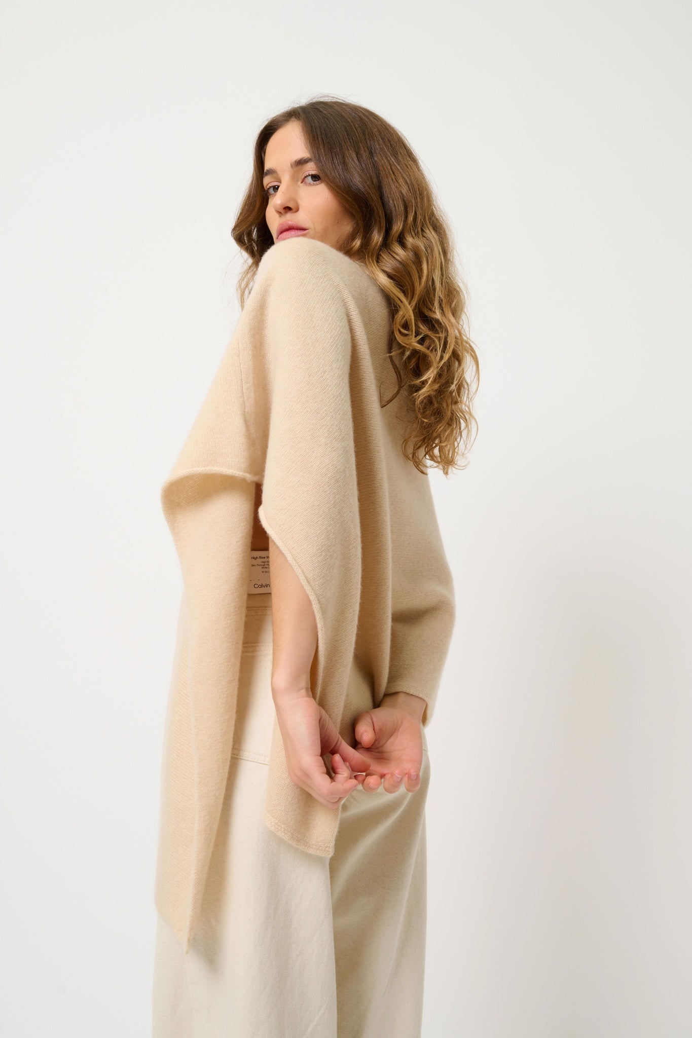 MERYL poncho 4 threads sand 100% cashmere