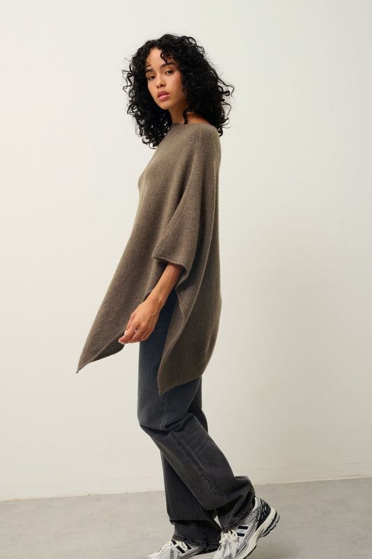 MERYL 4-thread taupe mottled poncho 100% cashmere