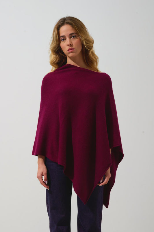 MERYL 4-thread burgundy poncho 100% cashmere