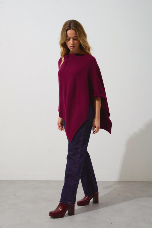 MERYL 4-thread burgundy poncho 100% cashmere