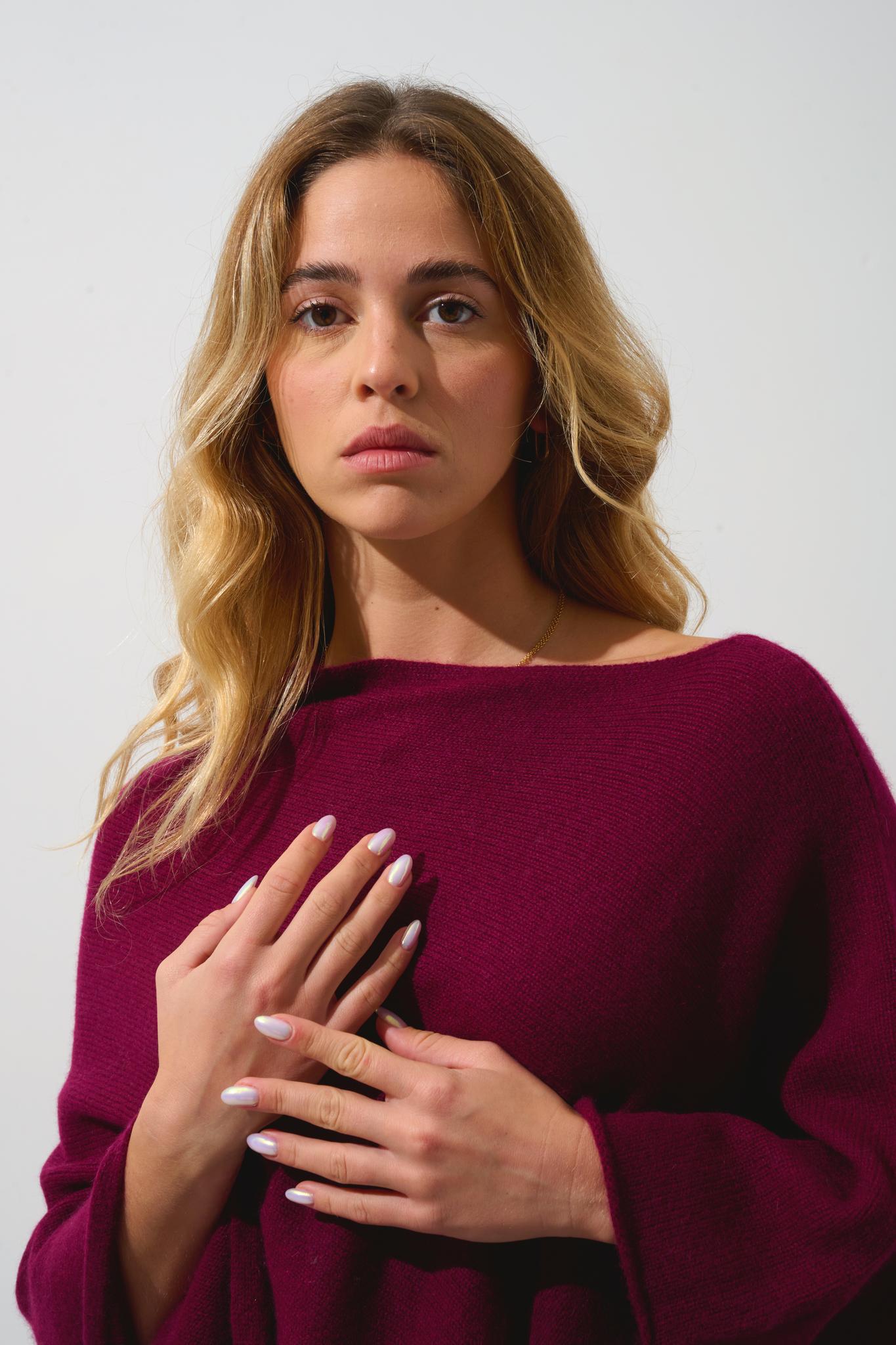 MERYL Poncho 4-fädig bordeaux 100% Kaschmir