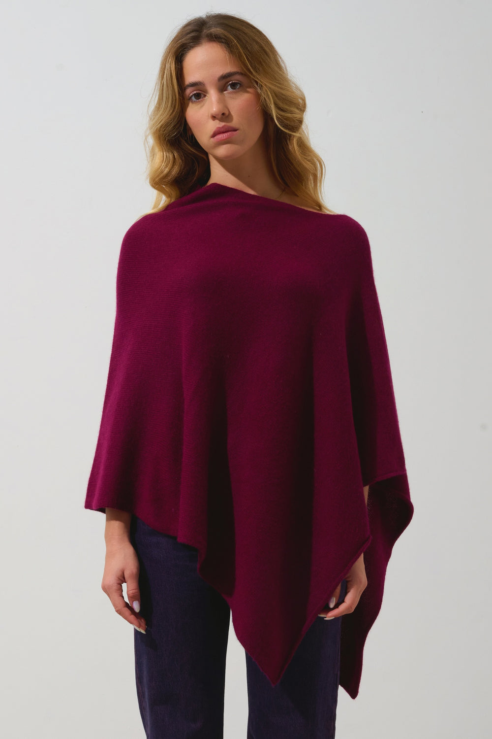 MERYL Poncho 4-fädig bordeaux 100% Kaschmir