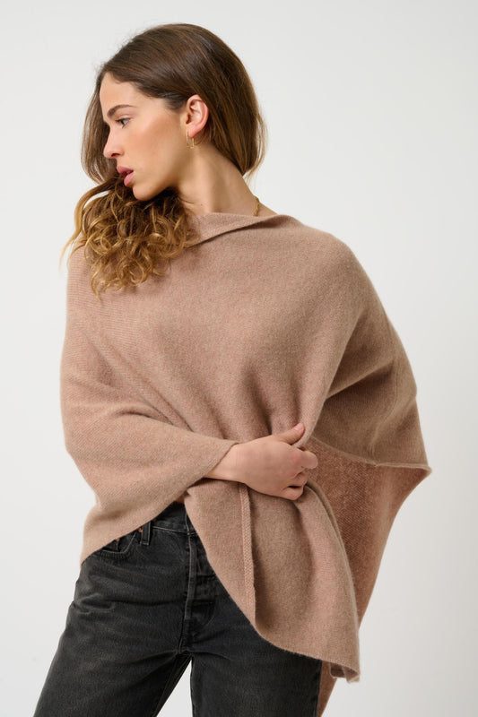 MERYL 4-thread camel mottled poncho 100% cashmere