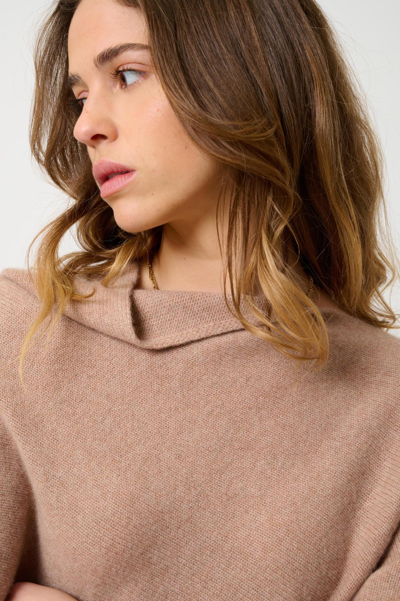 MERYL 4-thread camel mottled poncho 100% cashmere