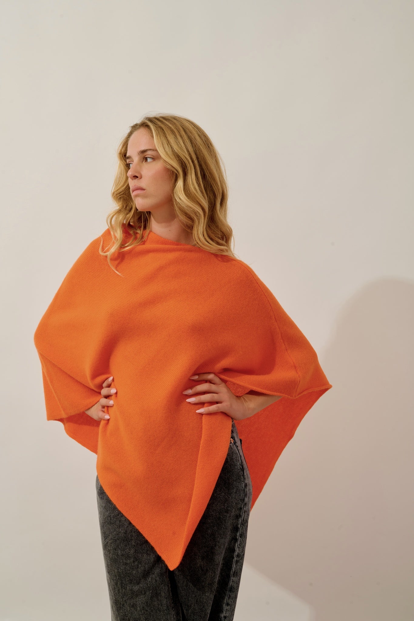 MERYL poncho 4 fils carotte 100% cachemire