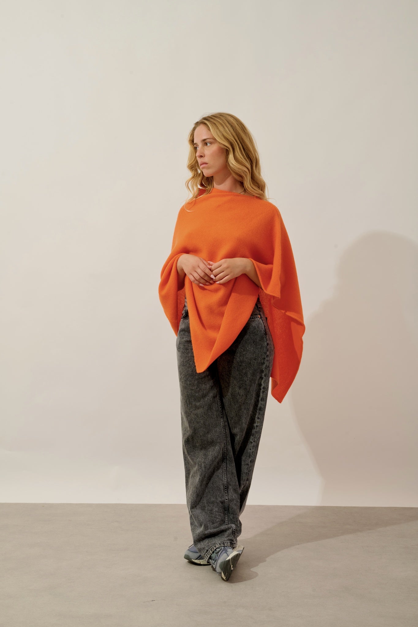 MERYL poncho 4 fils carotte 100% cachemire