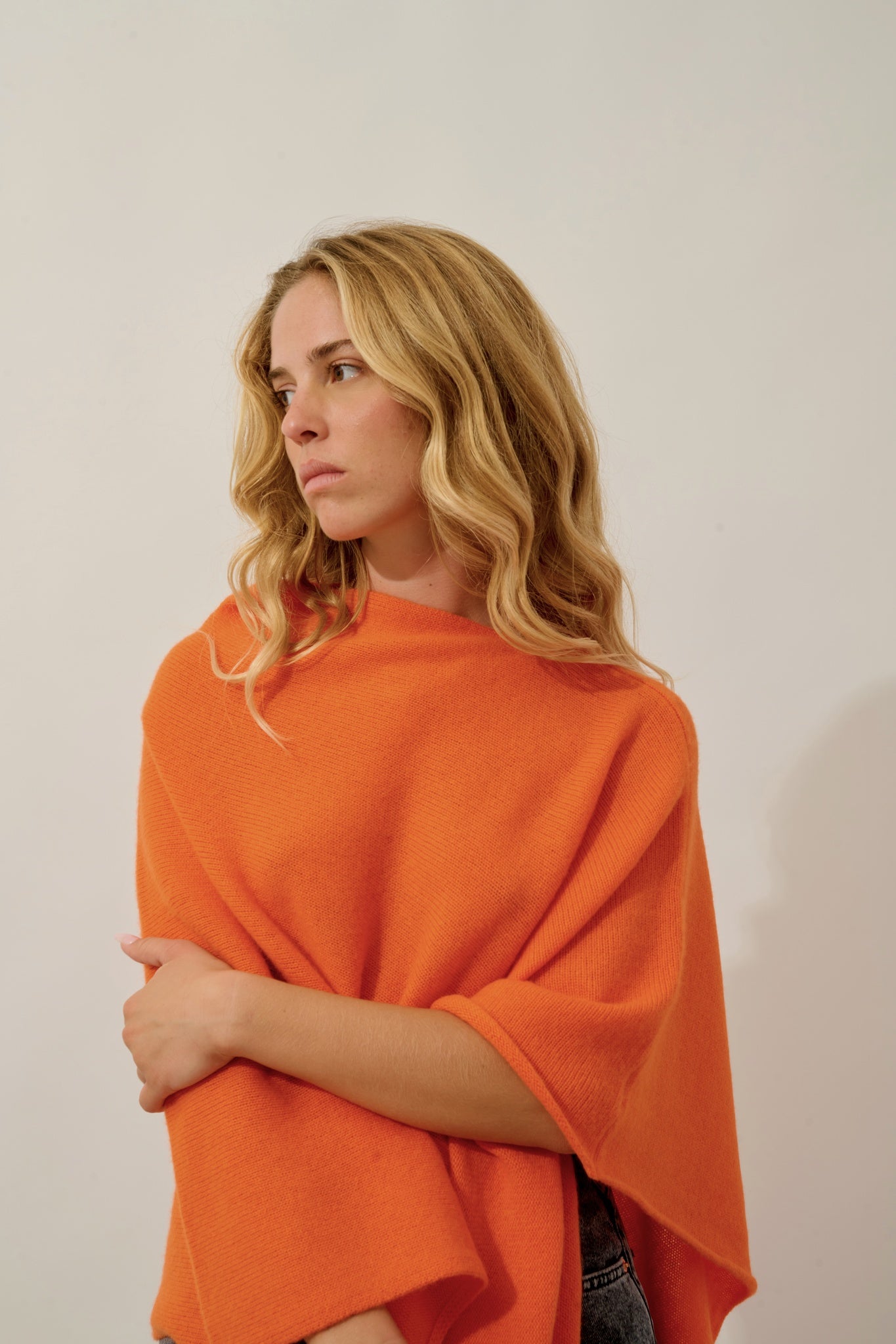 MERYL poncho 4 fils carotte 100% cachemire