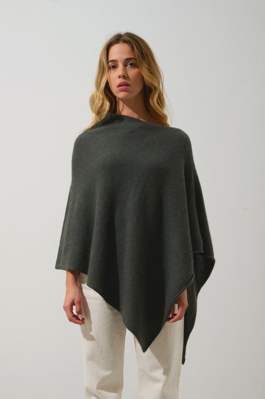 MERYL 4-thread khaki mottled poncho 100% cashmere