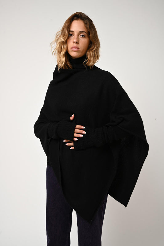 MERYL 4-thread poncho black 100% cashmere