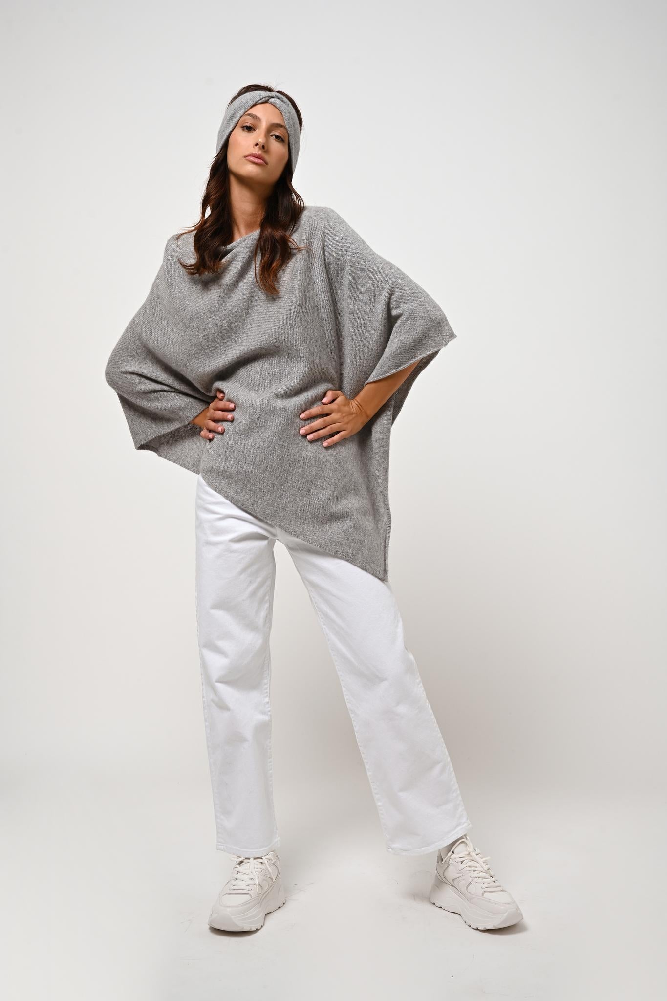 MERYL 4-thread cloud mottled poncho 100% cashmere