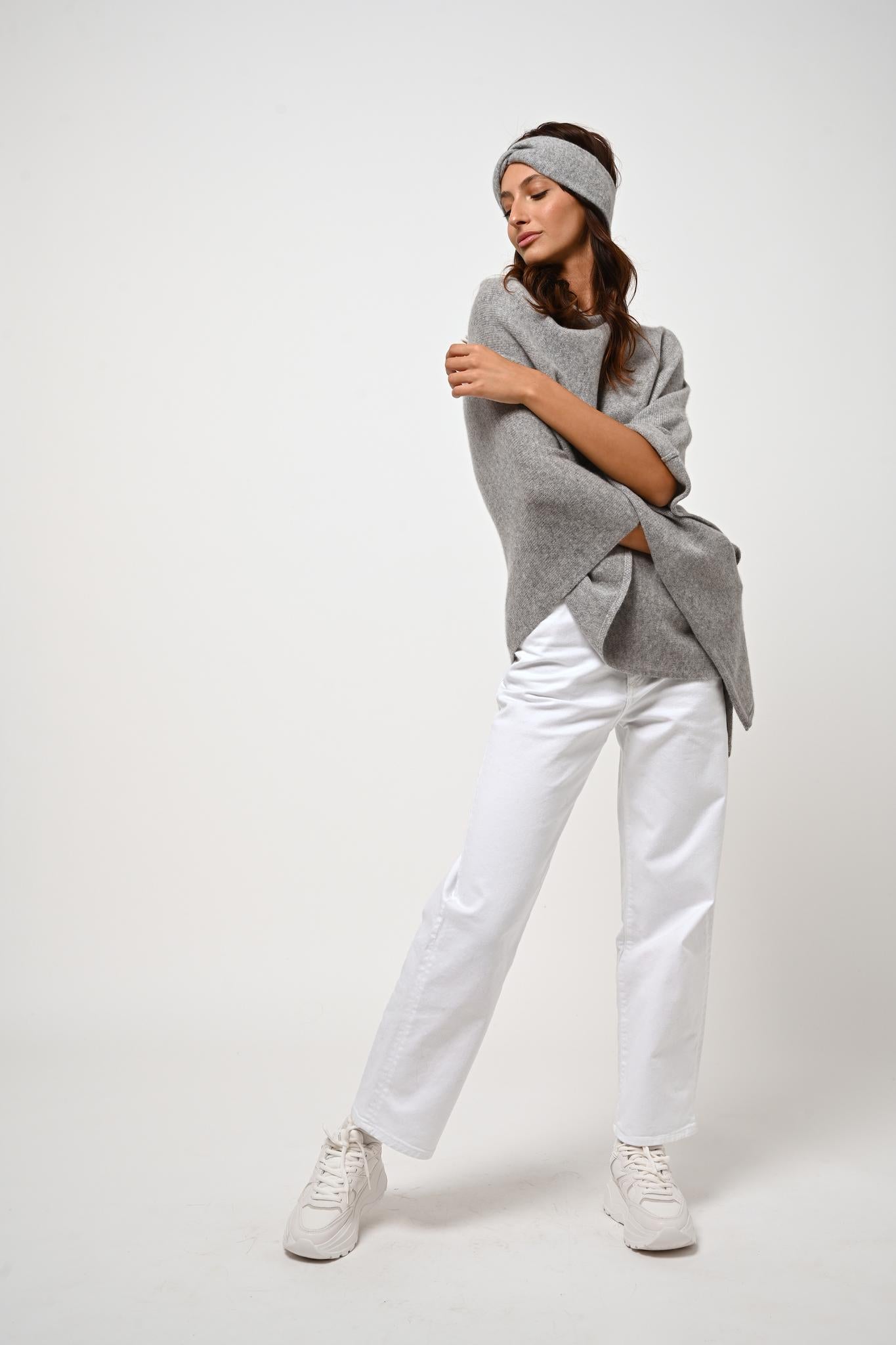 MERYL 4-thread cloud mottled poncho 100% cashmere