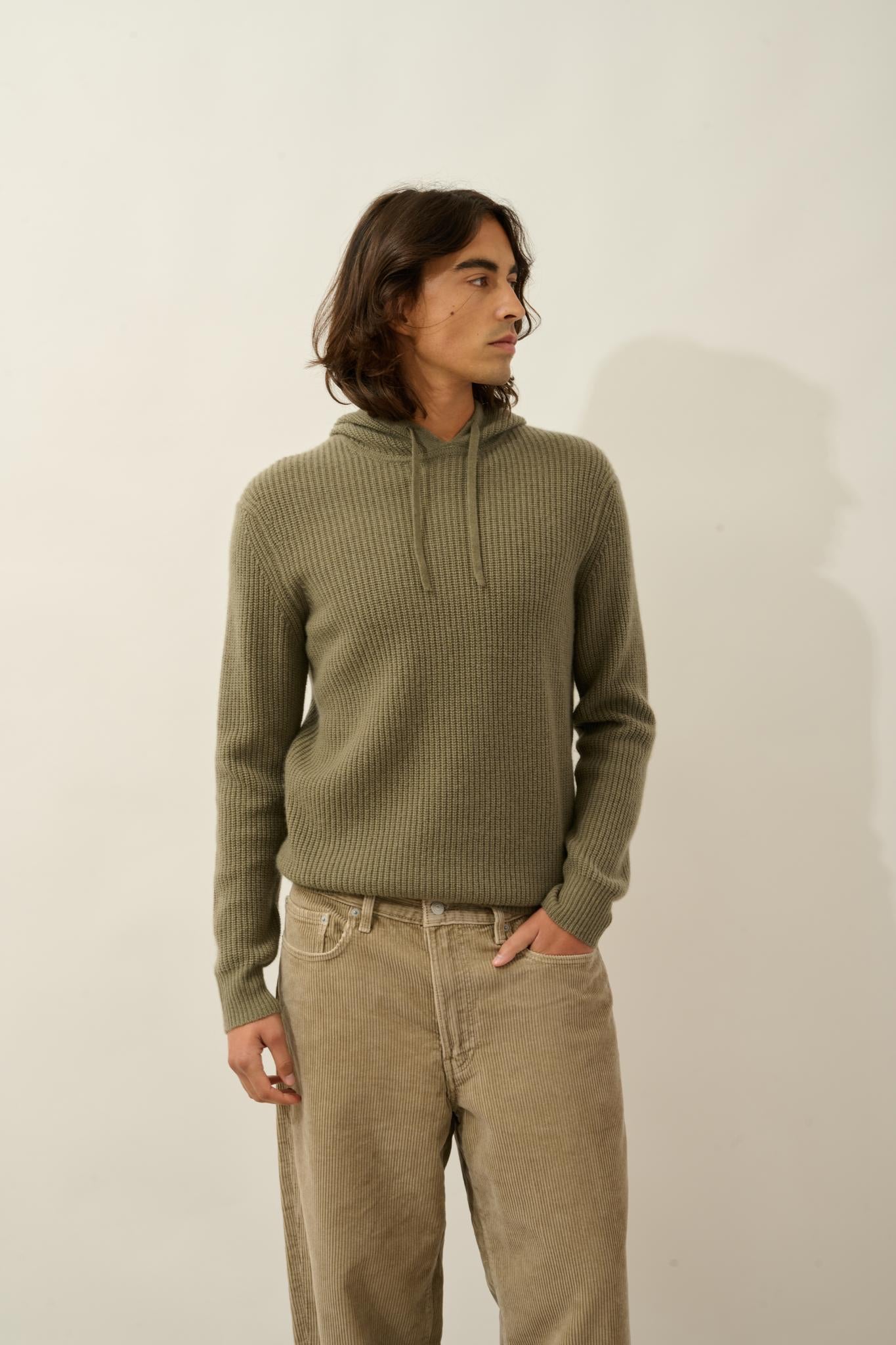 MIDA pull capuche 4 fils army 100% cachemire