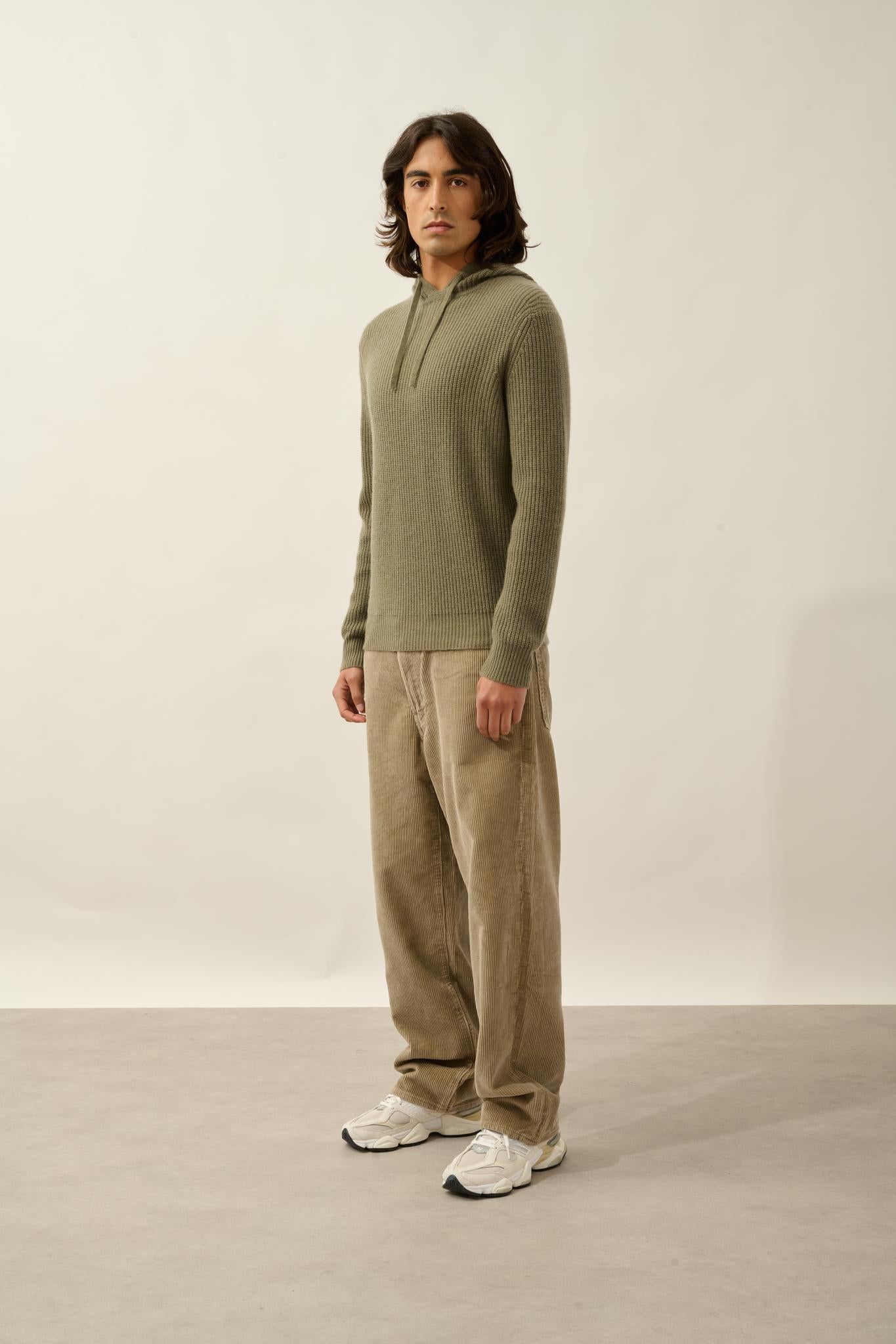 MIDA pull capuche 4 fils army 100% cachemire