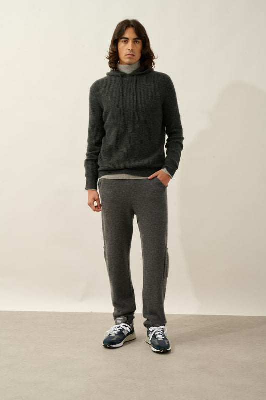 MIDA pull capuche 4 fils carbone chiné 100% cachemire