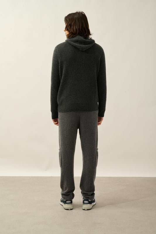 MIDA pull capuche 4 fils carbone chiné 100% cachemire