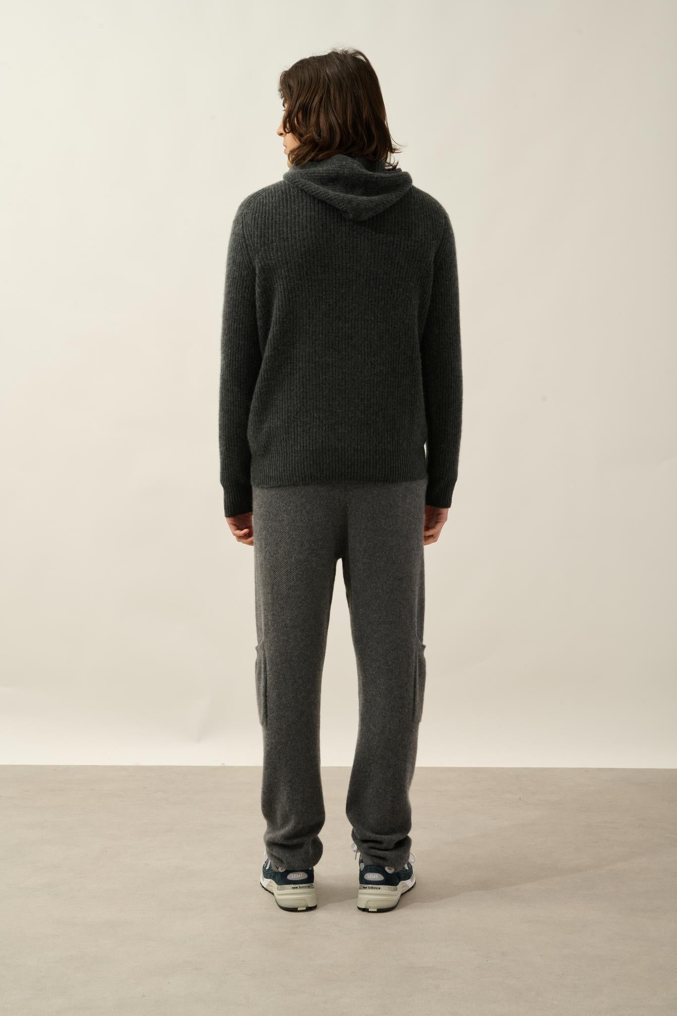 MIDA pull capuche 4 fils carbone chiné 100% cachemire