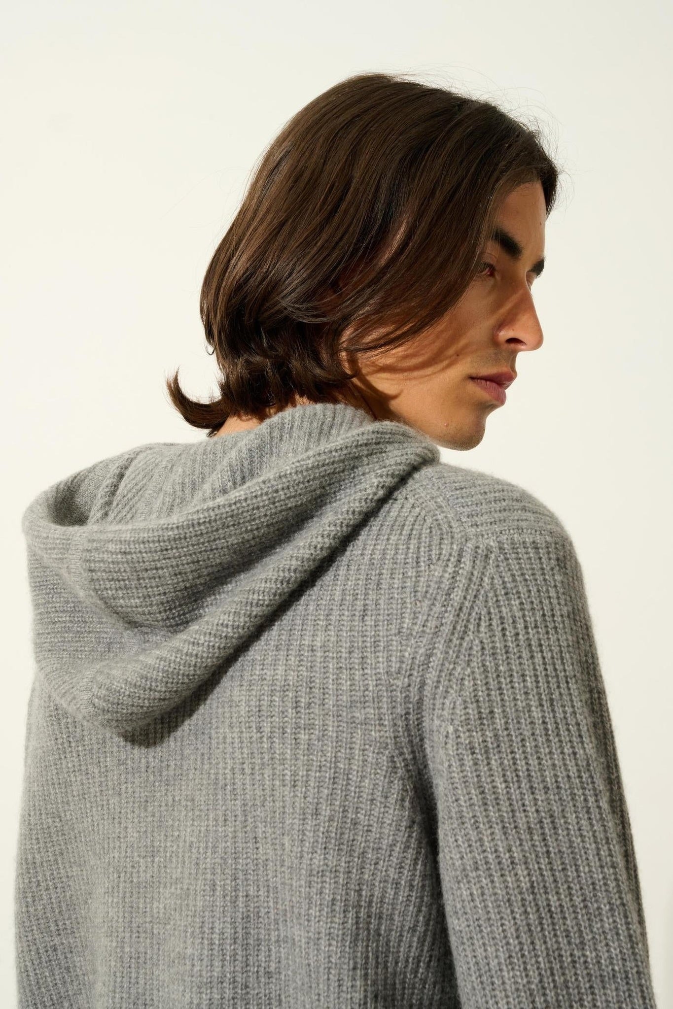 MIDA pull capuche 4 fils flanelle chiné 100% cachemire