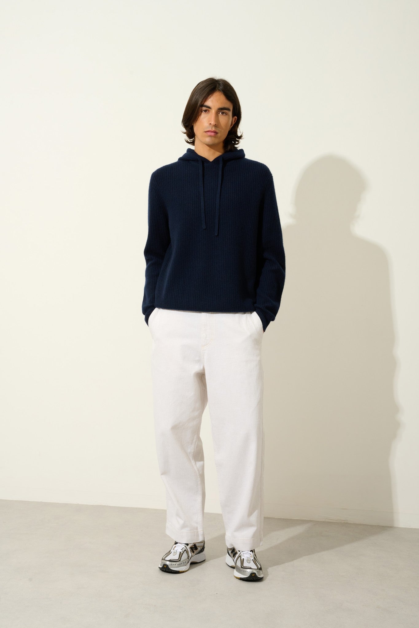 mida pull capuche 4 fils navy 100% cachemire