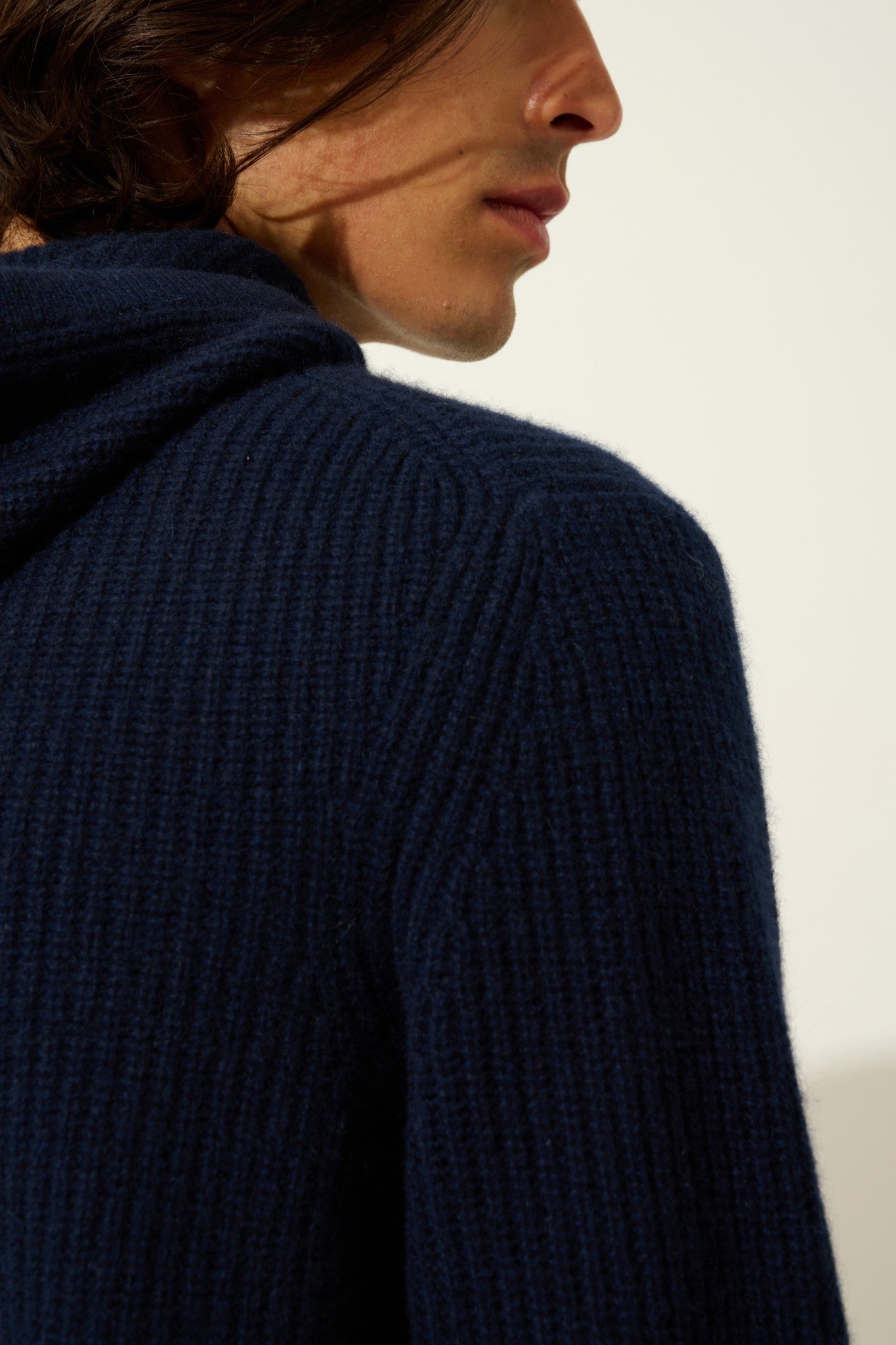 mida pull capuche 4 fils navy 100% cachemire